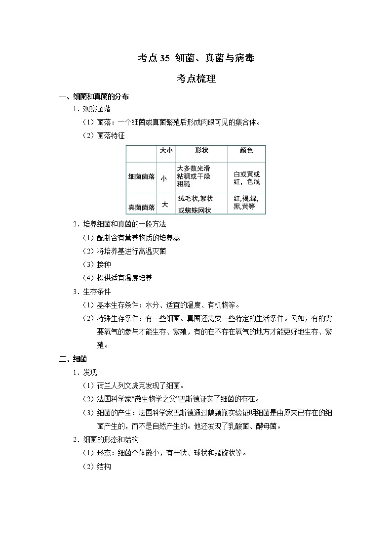 考点35 细菌、真菌与病毒(解析版)-2022年生物中考一轮过关讲练(人教版)第1页