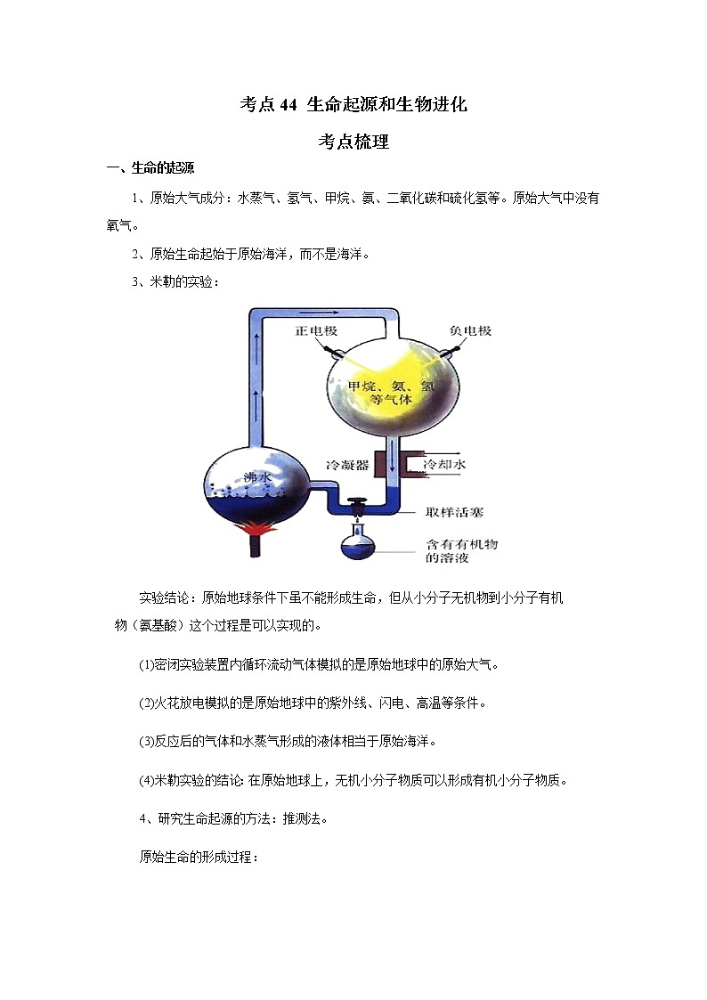 考点44 生命起源和生物进化(解析版)-2022年生物中考一轮过关讲练(人教版)01