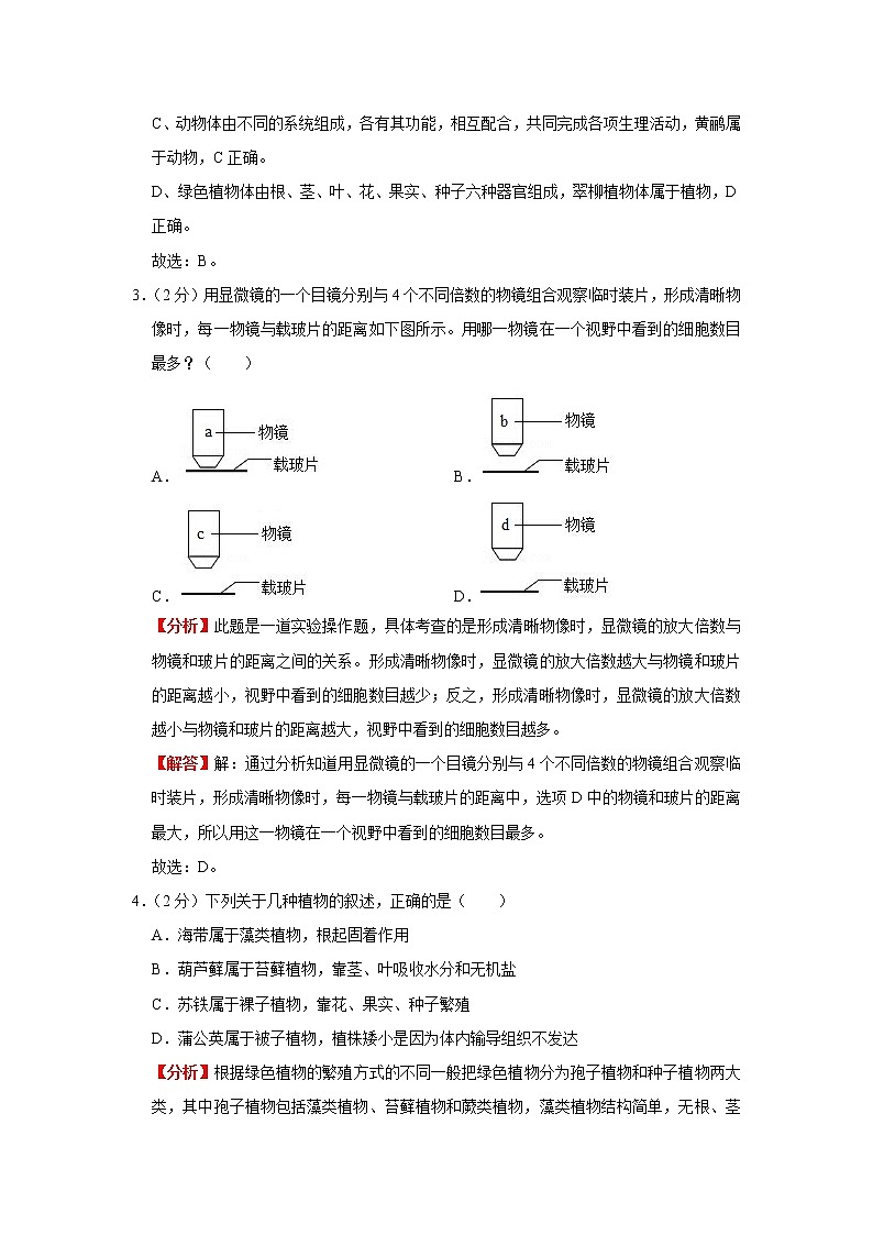 模拟测试(四)(解析版)-2022年生物中考一轮复习考点透析(人教版)02
