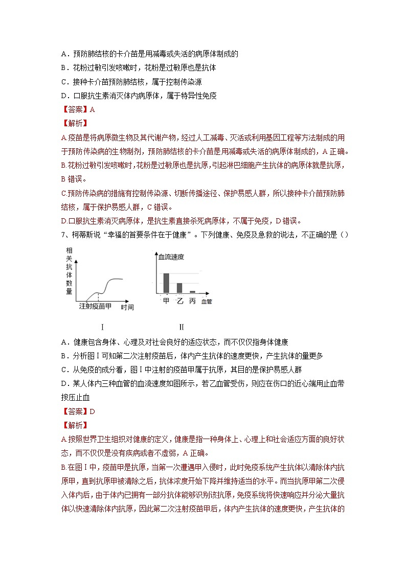 专题22 健康地生活(习题)-【过一轮】2022年中考生物一轮复习精讲与习题精练03