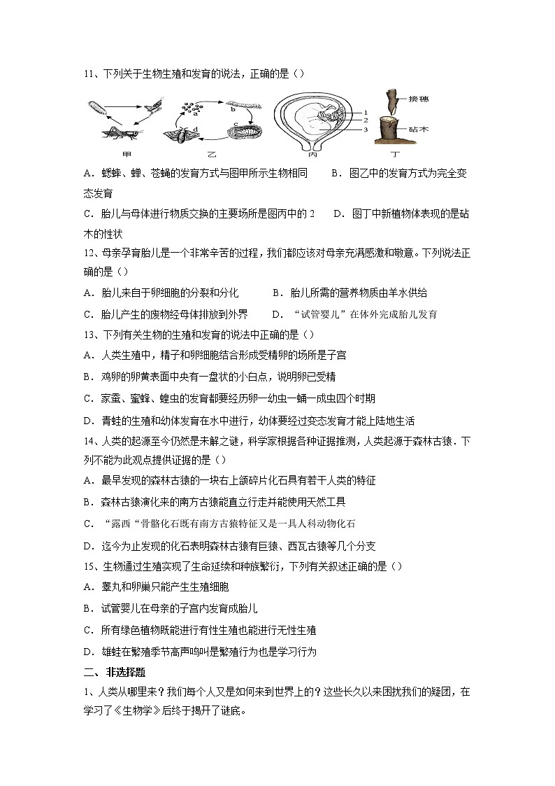 专题09 人的由来(习题)-【过一轮】2022年中考生物一轮复习精讲与习题精练03