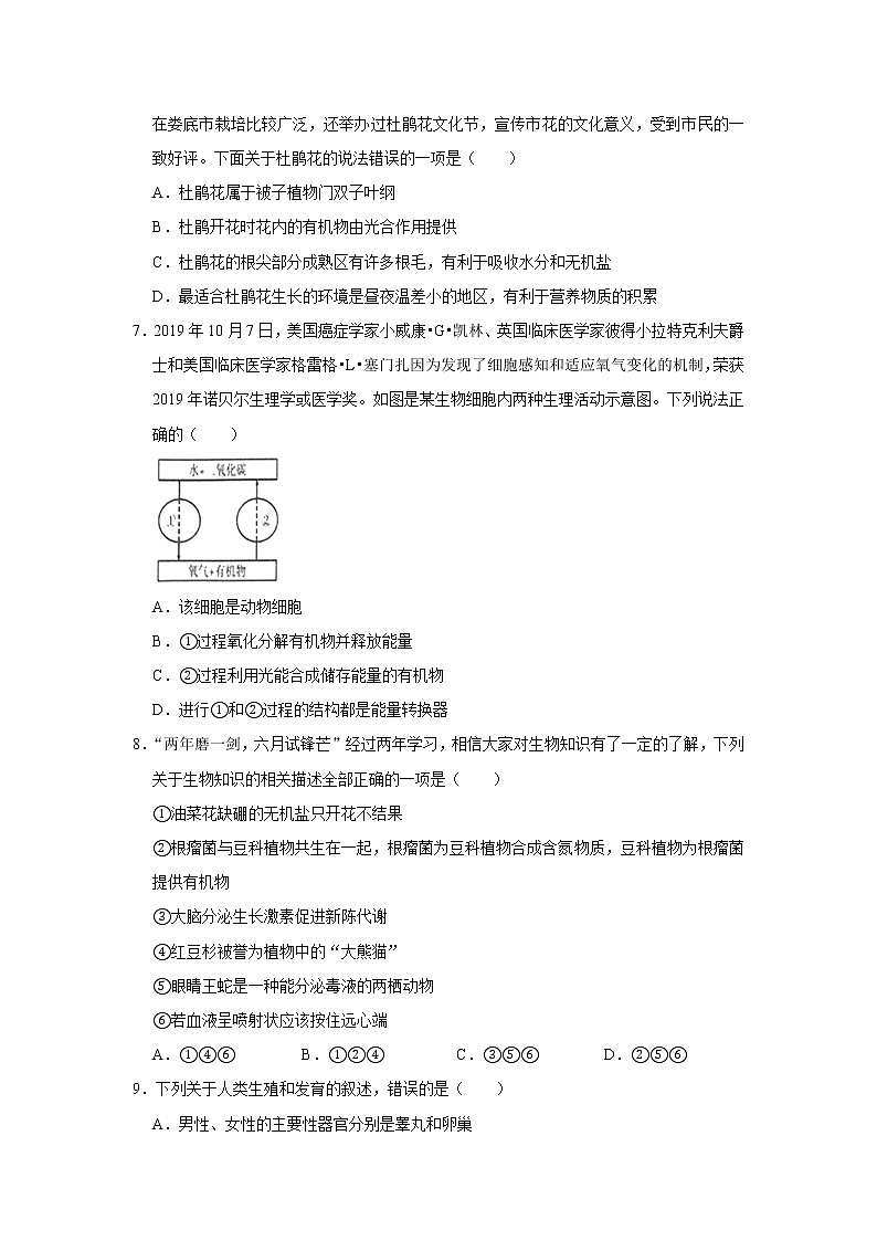2021年湖南省娄底市中考一模生物试卷(含解析)第2页
