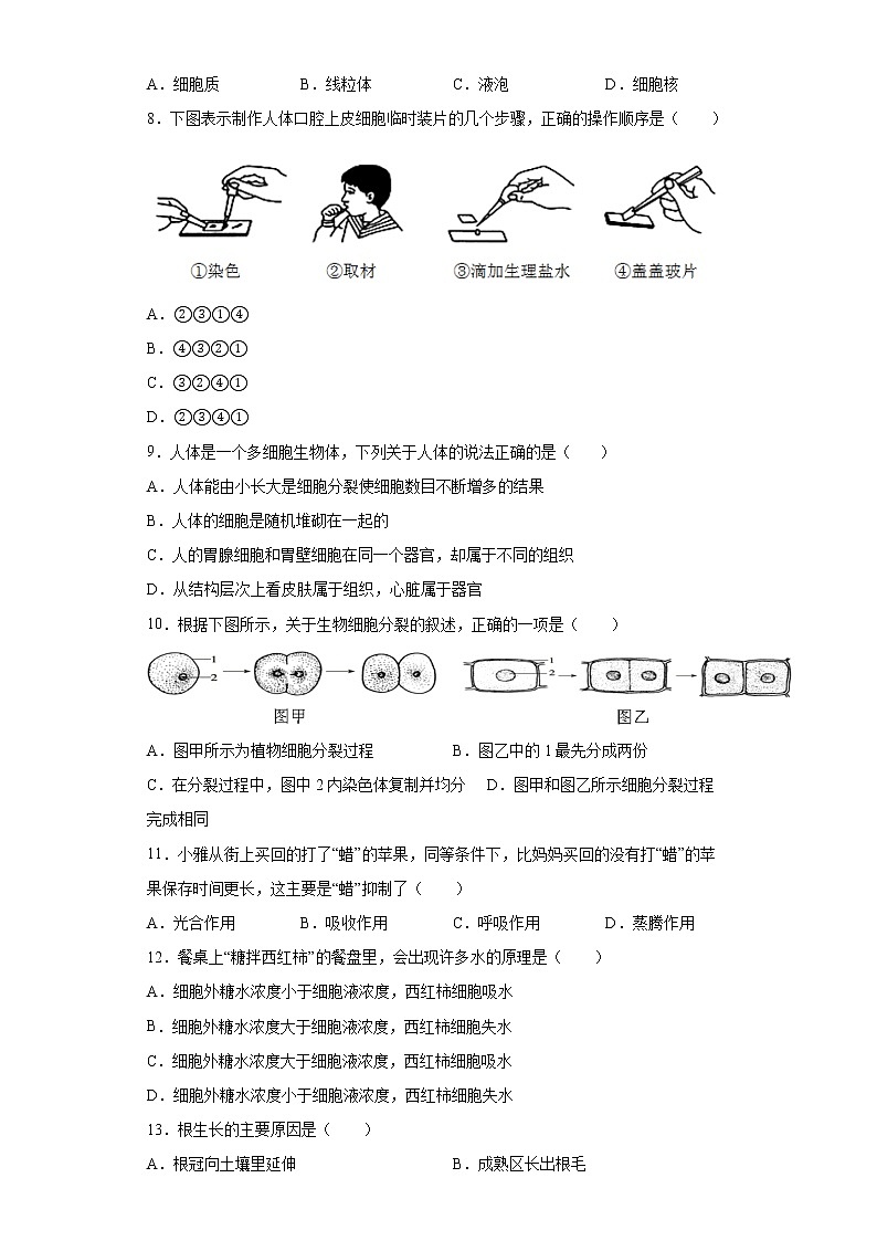 安徽省宿州市埇桥区2021-2022学年七年级上学期期末生物试题(word版含答案)第2页