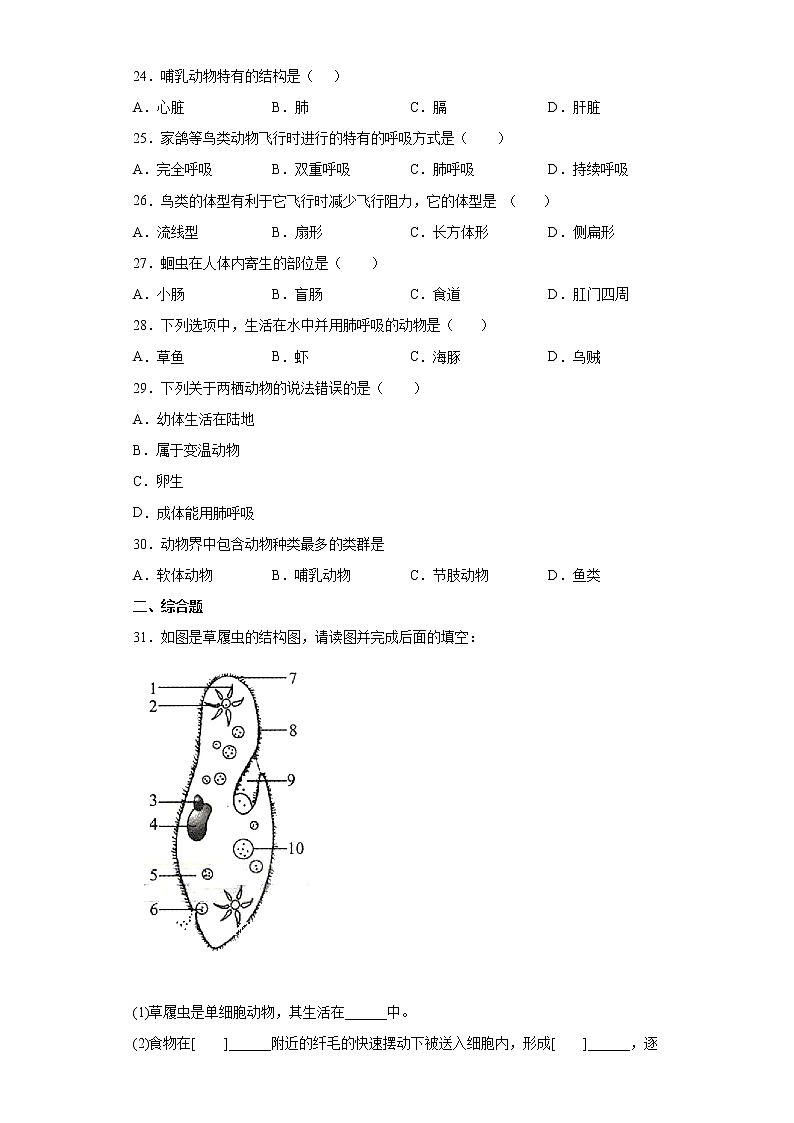 河北省保定市曲陽(yáng)縣2021-2022學(xué)年七年級(jí)上學(xué)期期末生物試題（word版含答案）第3頁(yè)
