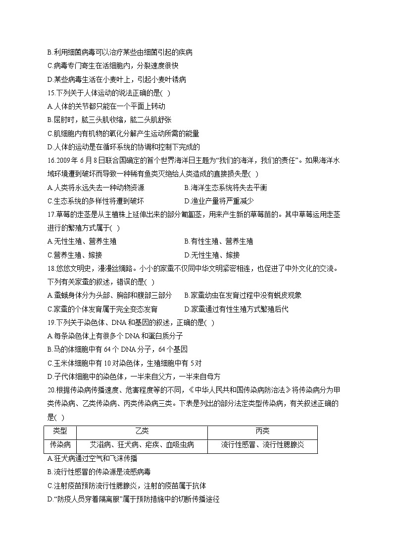 2022届中考生物模拟达标检测卷 (含答案) (5)第3页