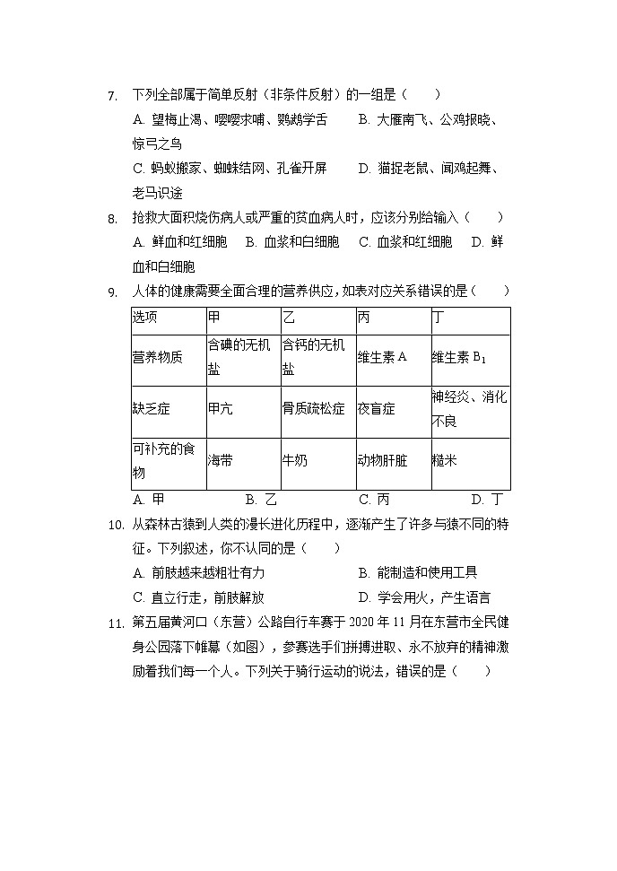 2022年山东省东营市初中学业水平考试生物模拟试题第3页