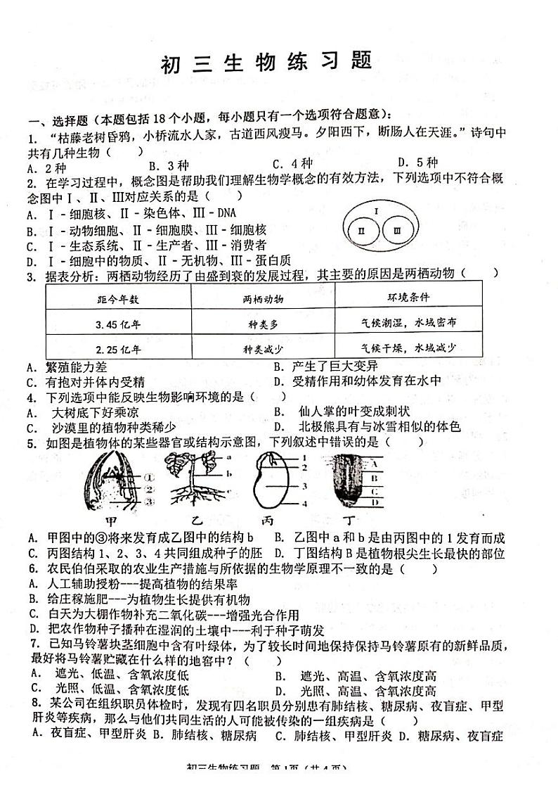 2021年山东省淄博市桓台县(五四制)中考二模生物试题(扫描版)及答案01