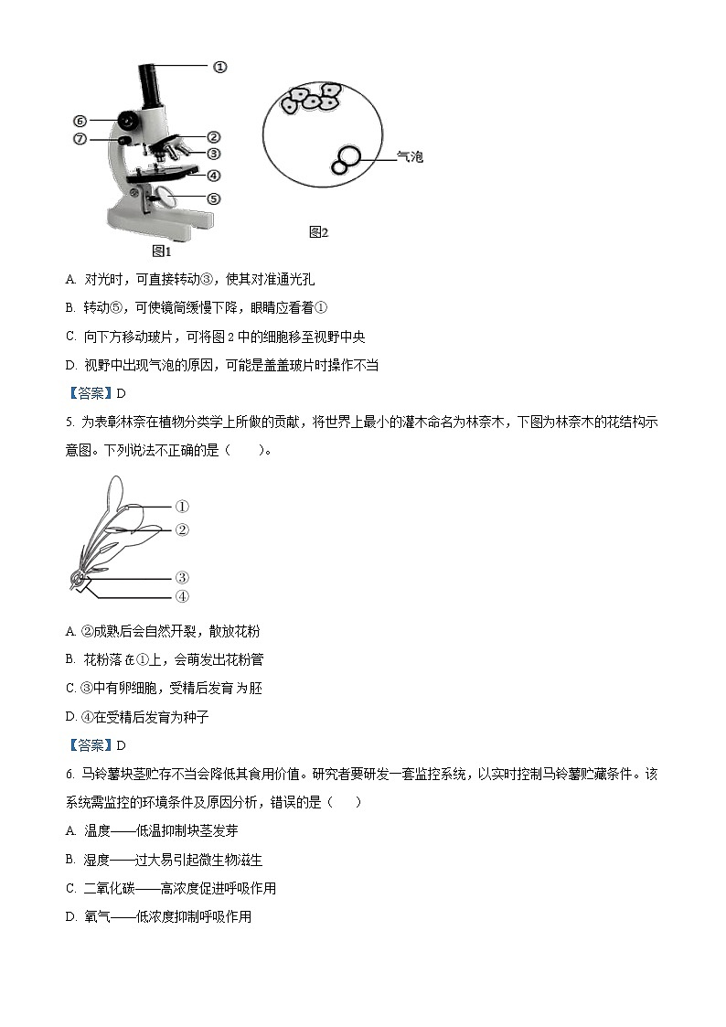 2021年山东省淄博市临淄区初中学业水平模拟考试生物试题(二模)及答案02