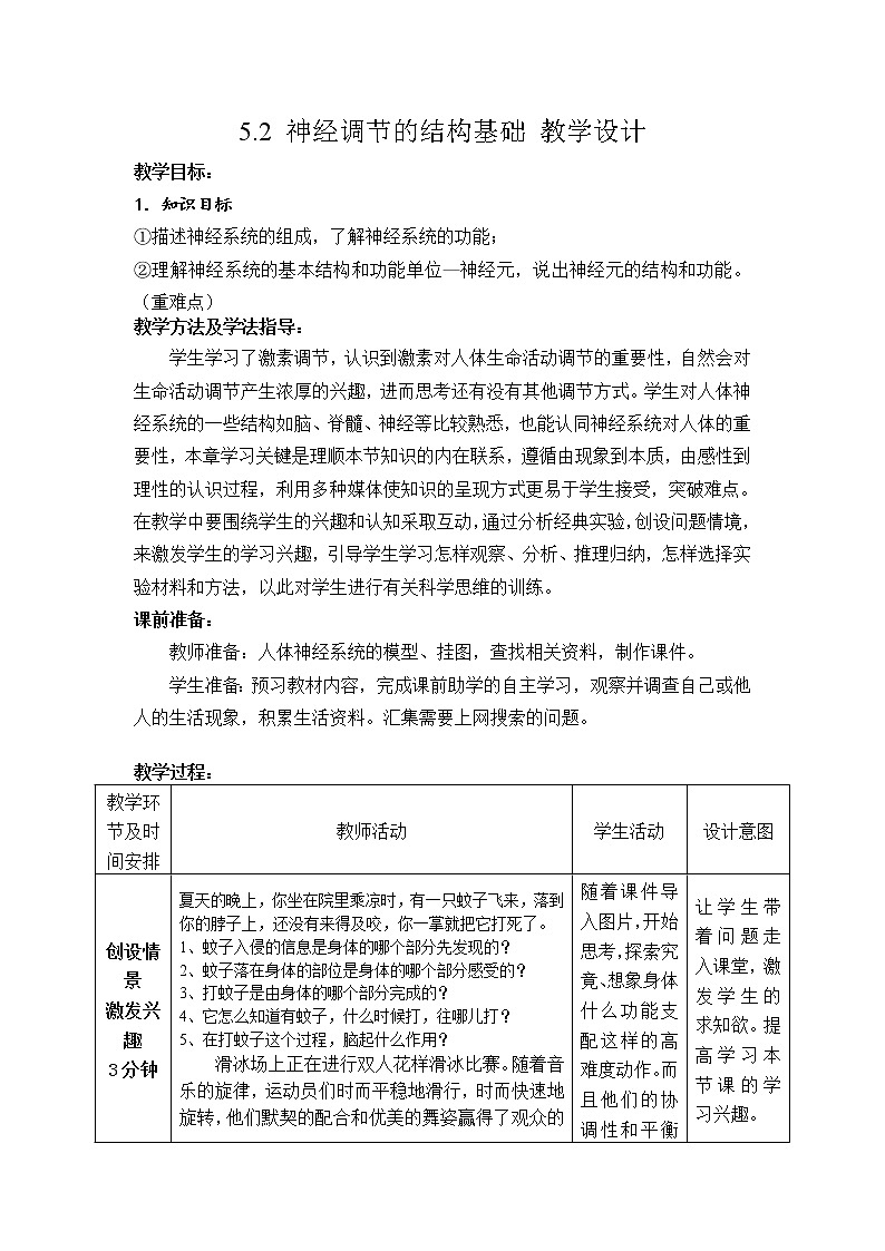 5.2 神經(jīng)調(diào)節(jié)的結(jié)構(gòu)基礎(chǔ) 教學(xué)設(shè)計(jì)第1頁(yè)