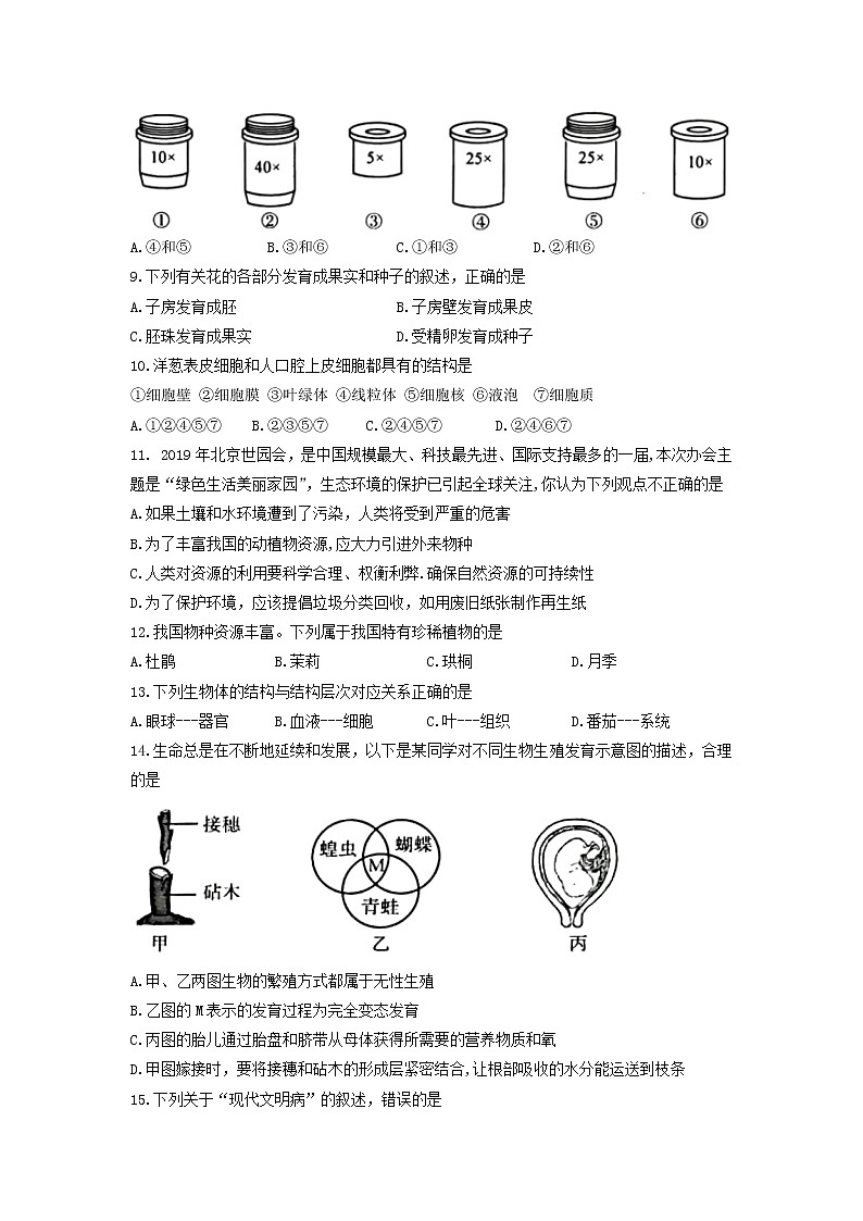 2022年广西北部湾经济区初中学业水平考试模拟(一模)生物试题(一)02