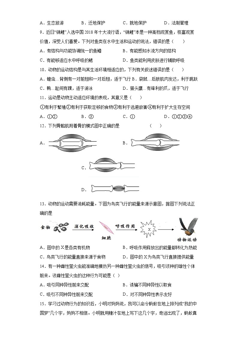 湖南省永州市双牌县2021-2022学年八年级上学期期末生物试题(word版含答案)02