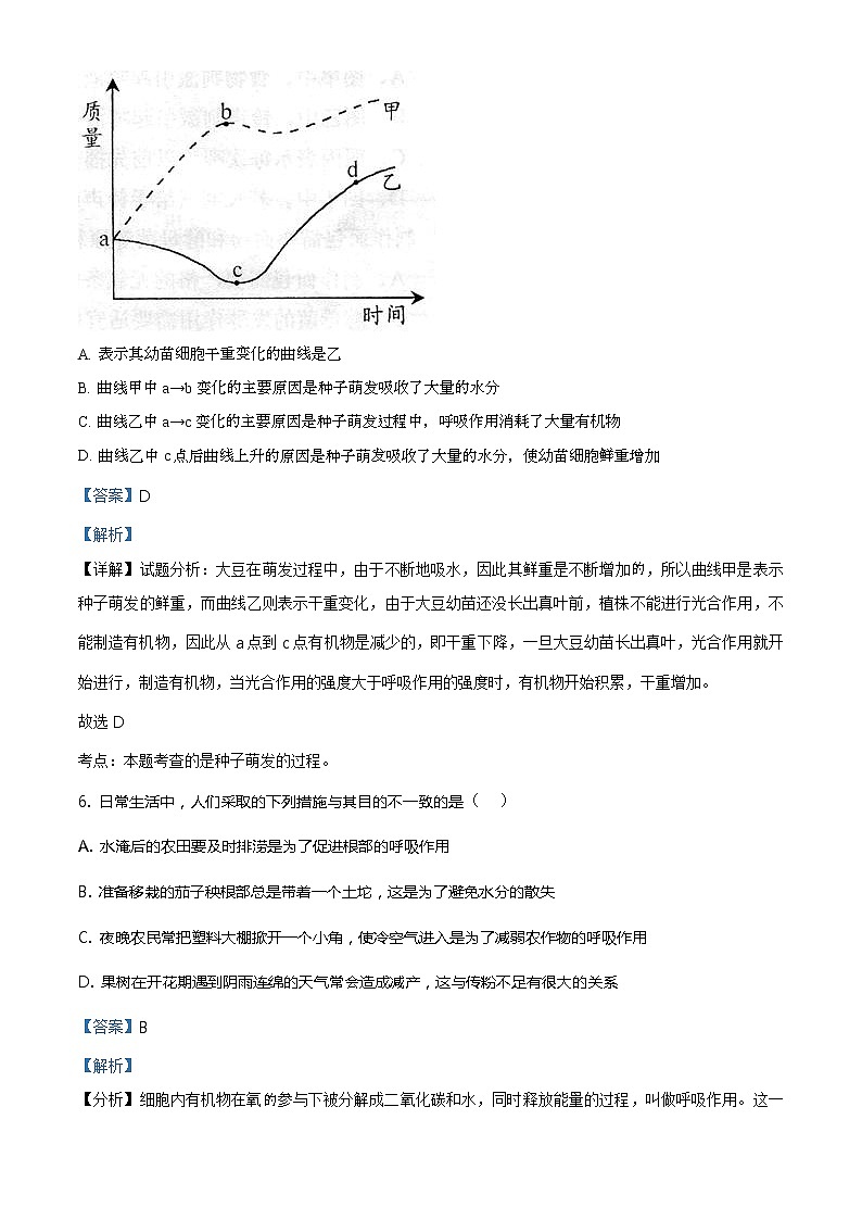 精品解析:2020年山东省聊城临清市九年级中考二模生物试题(解析版+原卷板)03