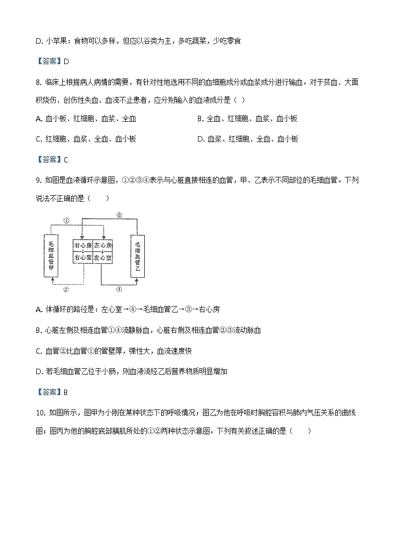 2021年山东省枣庄市峄城区中考二模生物试题及答案03
