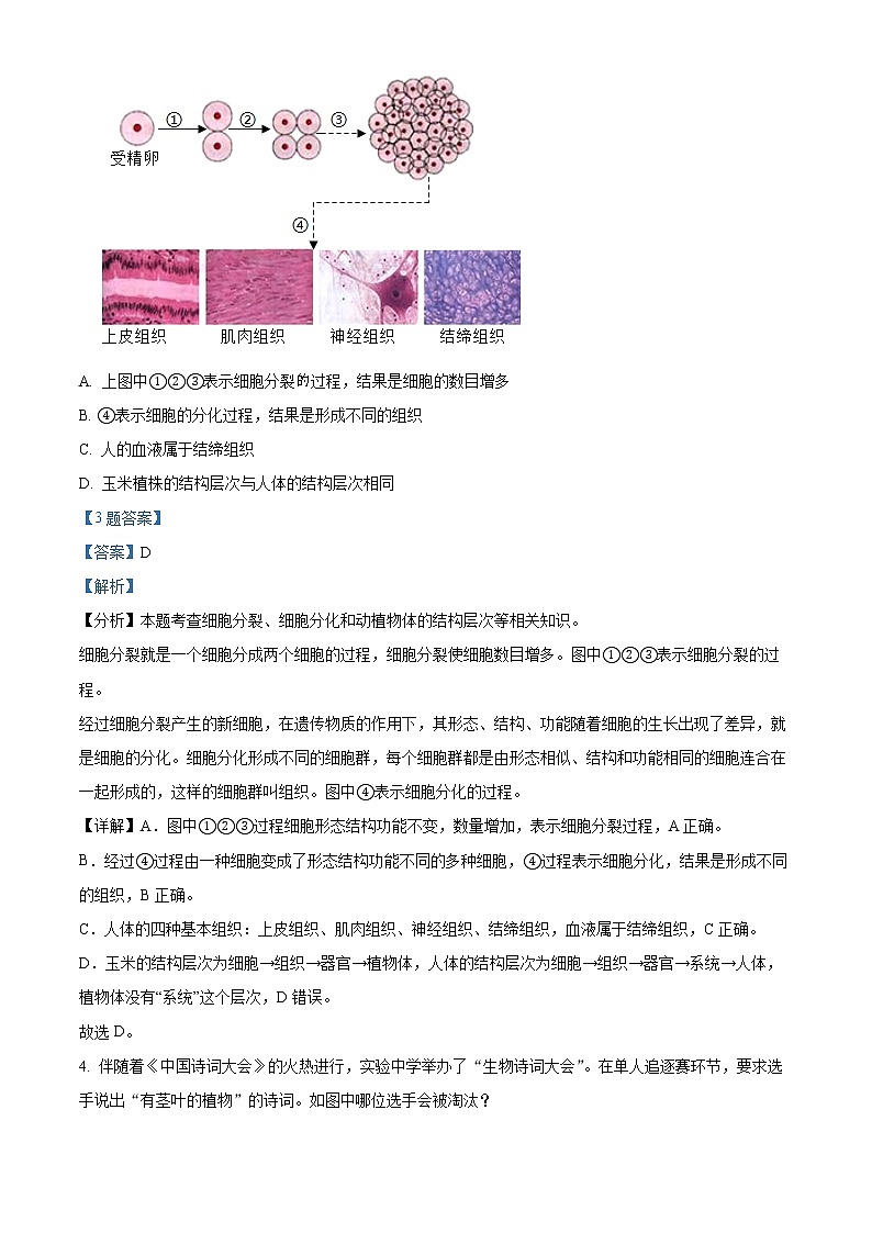 精品解析:2022年河南省南阳市南召县中考一模生物试题(解析版)第3页