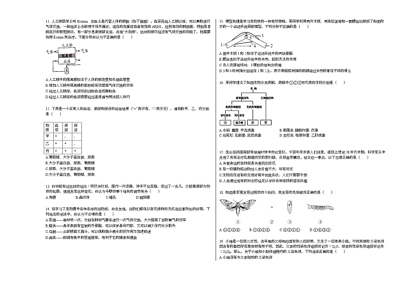 2020-2021学年湖南省株洲市某校初二(下)期中检测生物试卷人教版02