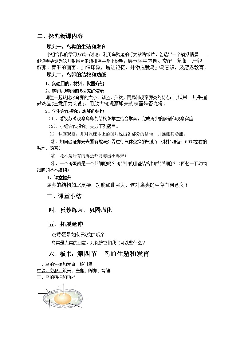 魯科版（五四制）八年級(jí)下冊(cè)生物 8.1.3鳥(niǎo)的生殖和發(fā)育 教案第2頁(yè)