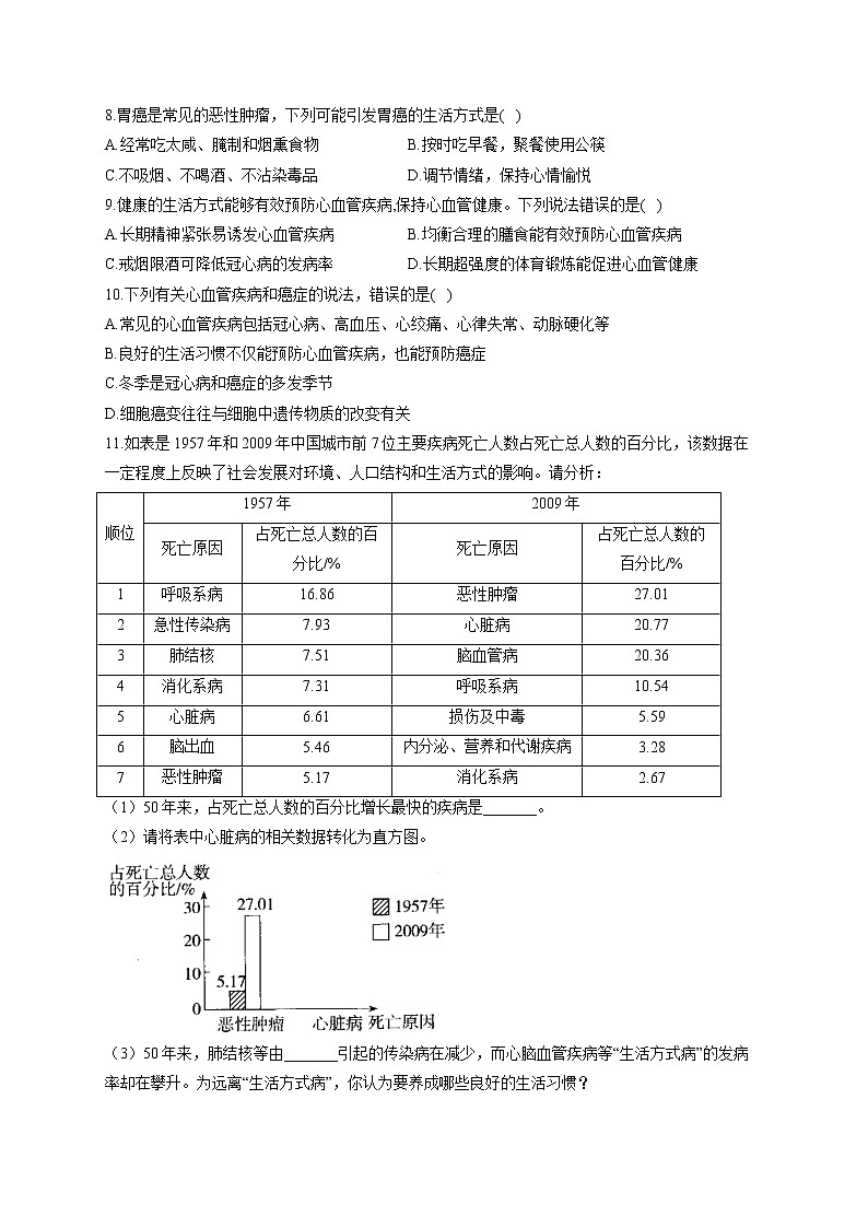 生物北师大版七年级下册同步课时作业 4.13.4当代主要疾病和预防 练习02