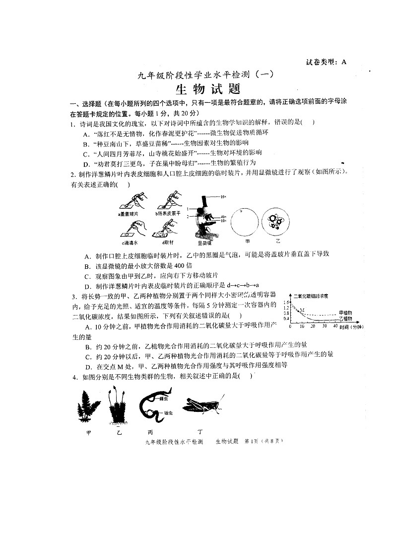 2022年山东省菏泽市牡丹区九年级一模生物试题01
