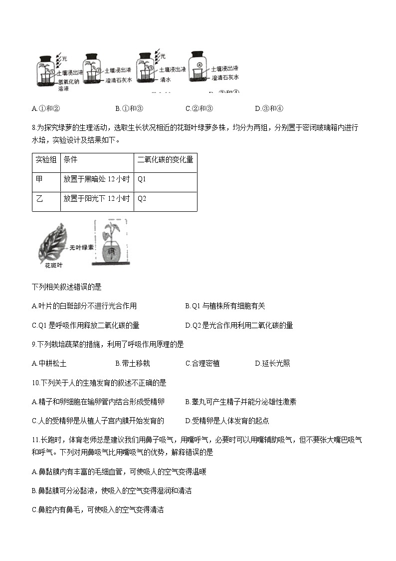 2022年湖南省婁底市新化縣中考一模生物試題第3頁