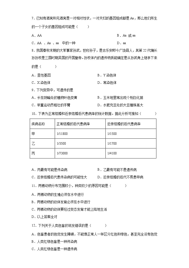 安徽省滁州市定远县育才学校2021-2022学年八年级第二学期期中考试生物试题(含答案)02