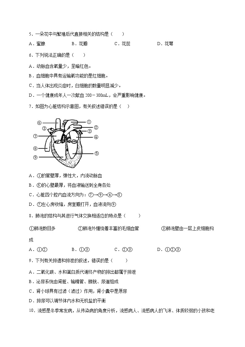 2022年四川省成都市中考模拟考试二生物试题02