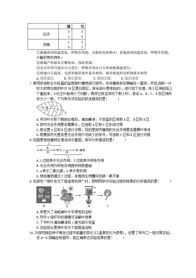 中考生物一轮复习课时作业《绿色植物的光合作用和呼吸作用 》(含答案)第2页