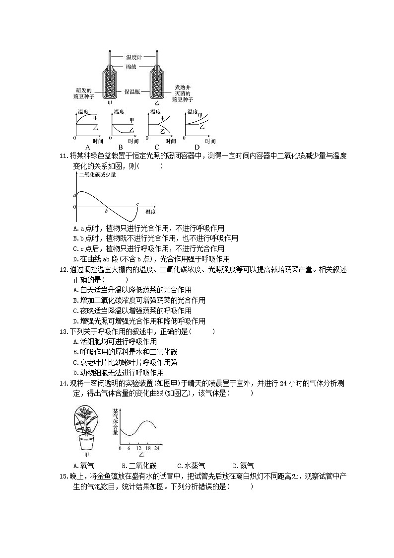 中考生物一轮复习课时作业《绿色植物的光合作用和呼吸作用 》(含答案)第3页
