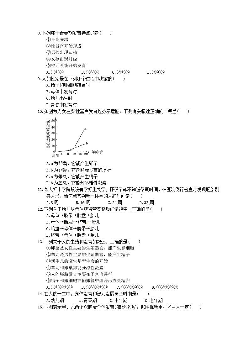 中考生物一轮复习课时作业《人的生殖和发育》(含答案)第2页