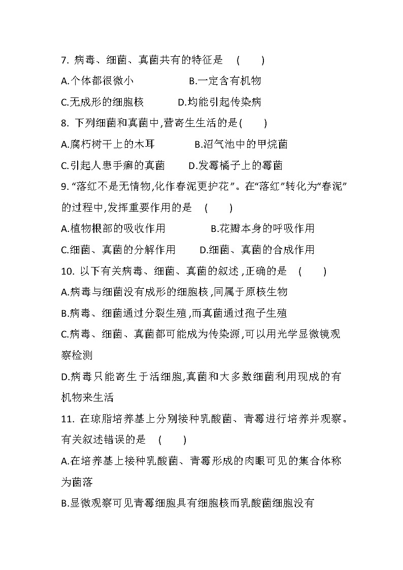 中考总复习专题九 各种各样的生物(初中生物专题复习提高训练)03
