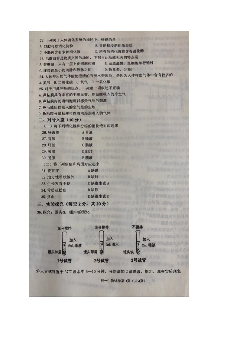 黑龙江省齐齐哈尔市铁锋区2021-2022学年七年级下学期期中考试生物试题(含答案)03