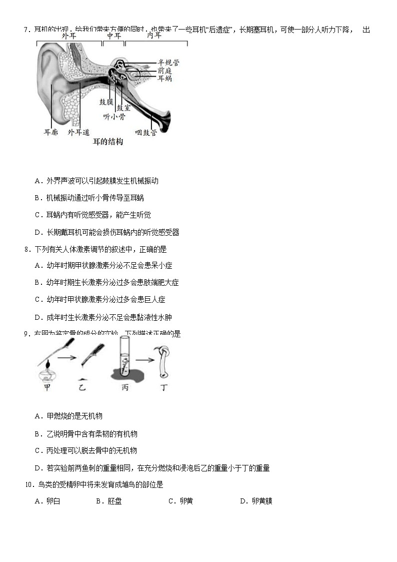 2021北京燕山区八年级(上)期末生物试题(原卷版)02