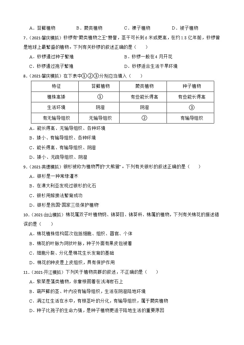 中考生物二轮复习测试专题23 生物圈中的绿色植物(原卷+解析)第2页
