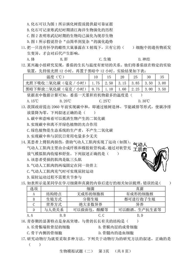 2022年山东省聊城临清市中考二模生物试题第3页