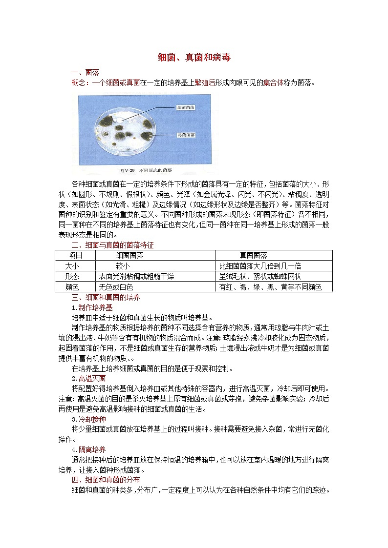 中考生物总复习《细菌、真菌和病毒》知识点总结01