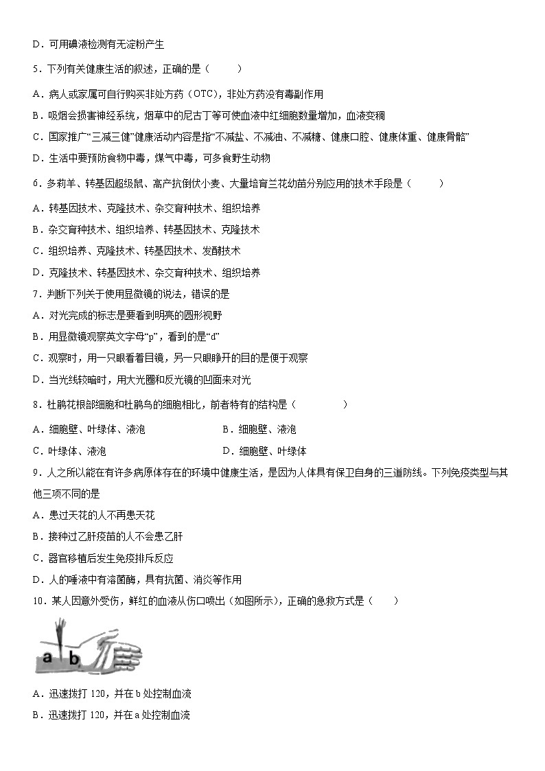 2022年广东省中考模拟生物试题02