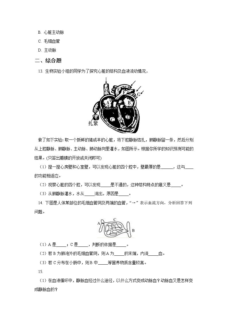 人教版七年级生物下册4.4.3 输送血液的泵——心脏(习题)第3页