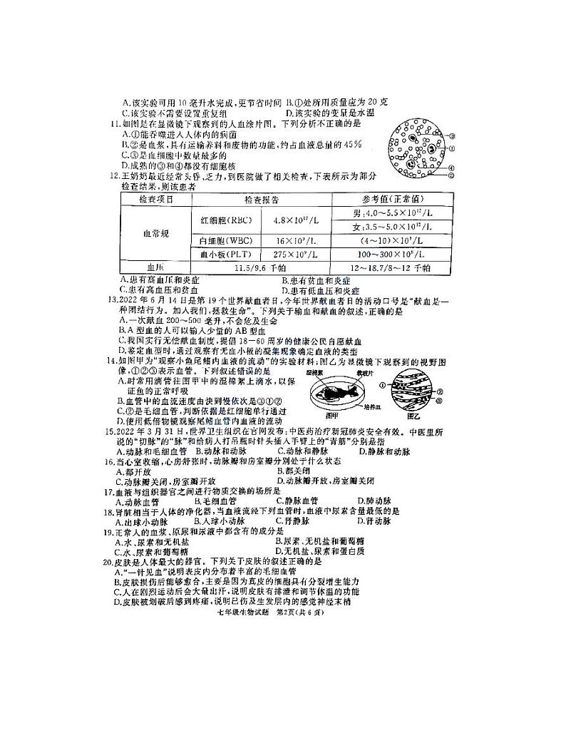 山东省枣庄市滕州市2021-2022学年七年级下学期期中考试生物试题(含答案)第2页