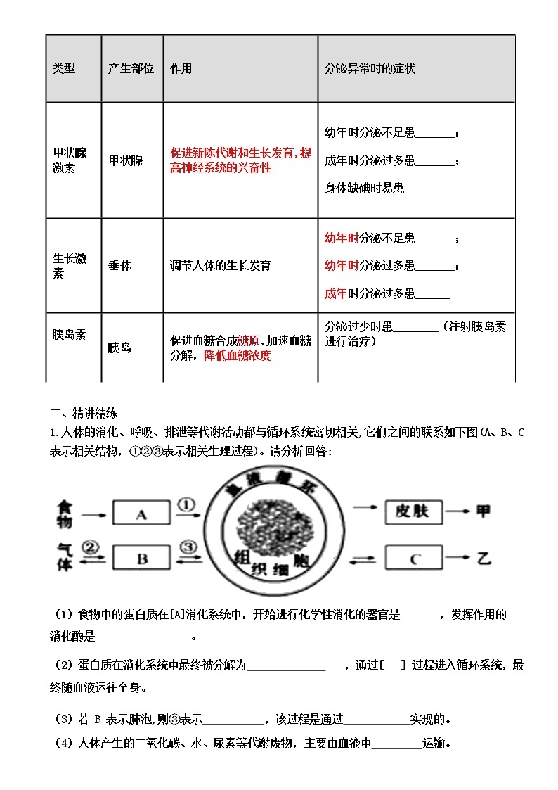 生物中考复习：专题五--生物圈中的人导学案和答案03