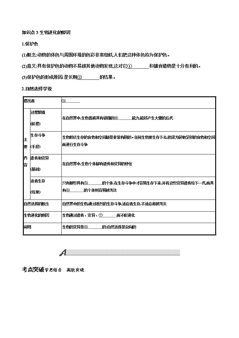 第七单元 生物圈中生命的延续和发展第3讲生命起源和生物进化讲义2022年中考生物总复习教案第3页