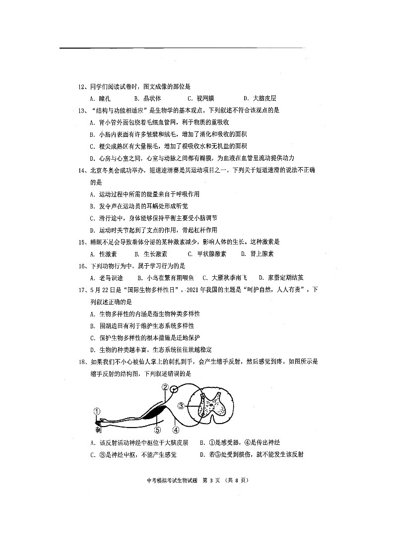 2022年广东省普宁市中考模拟考试生物试题03