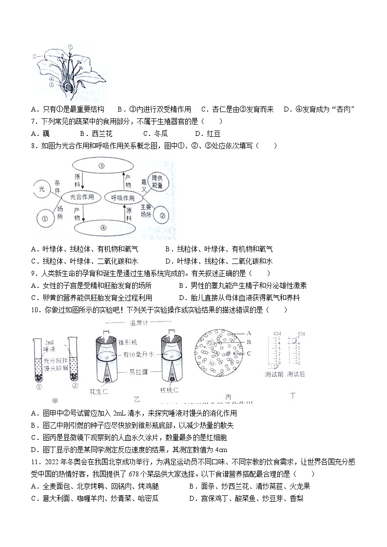 2022年湖南省婁底市新化縣中考二模生物試題(word版含答案)第2頁