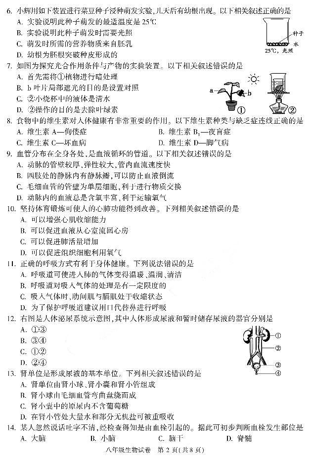 2021北京市朝阳区二模生物试卷及答案第2页