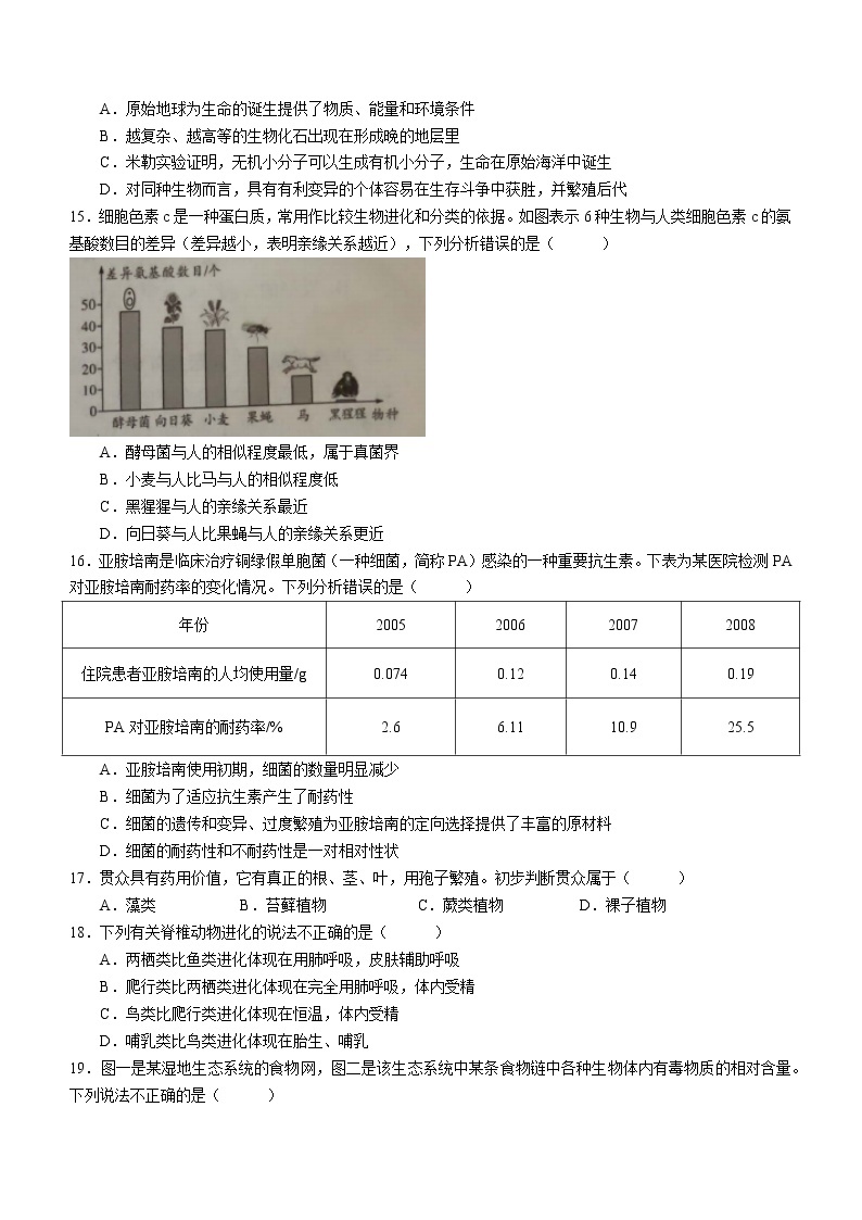 2022年河南省安阳市中考模拟考试一（一模）生物试题(word版含答案)03