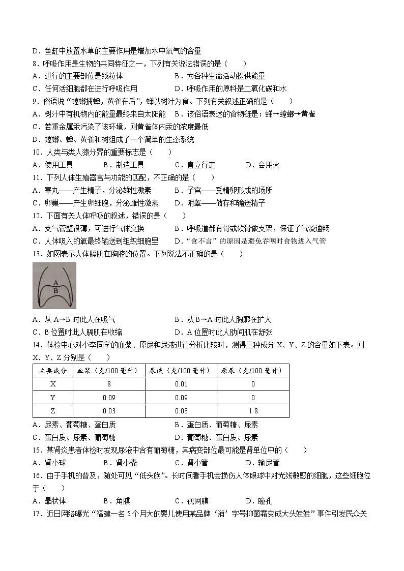 2022年广东省中考一模生物试题(无答案)02