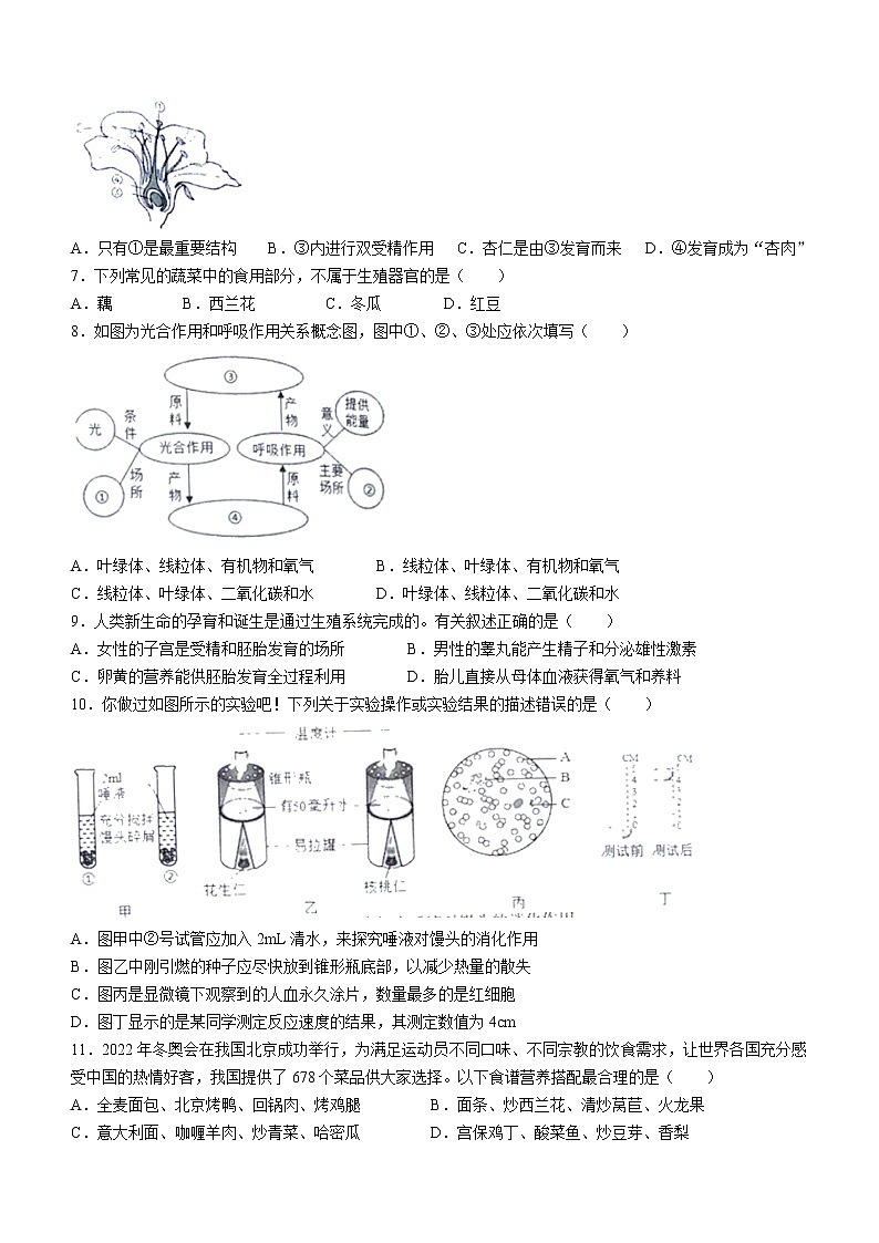 2022年湖南省娄底市新化县中考二模生物试题(有答案)02