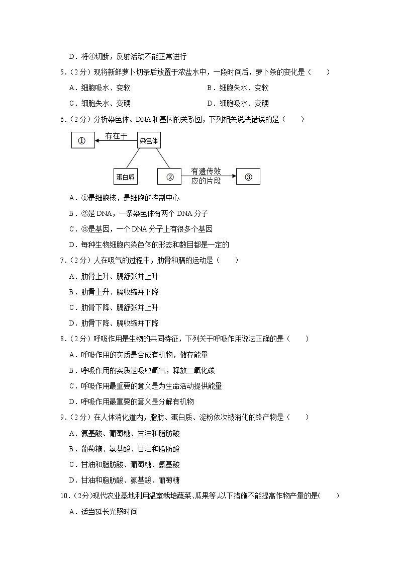 2022年江苏省宿迁市泗阳县中考生物二模试卷(word版含答案)02