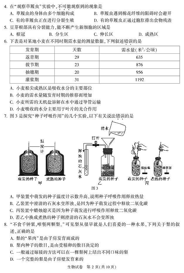 2022年北京市顺义区初中学业水平考试第二次统一练习-生物试卷(图片版 无答案)第2页
