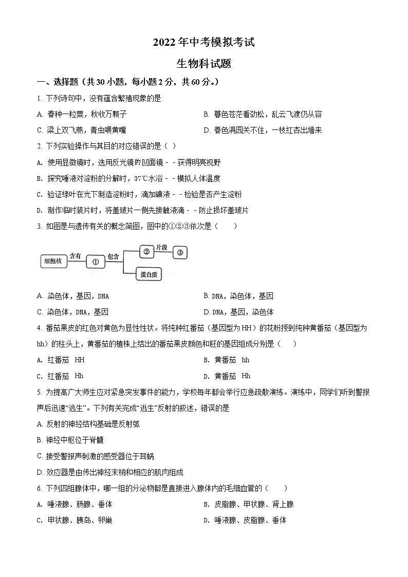 2022年广东省揭阳市惠来县九年级中考一模生物卷及答案(文字版)01