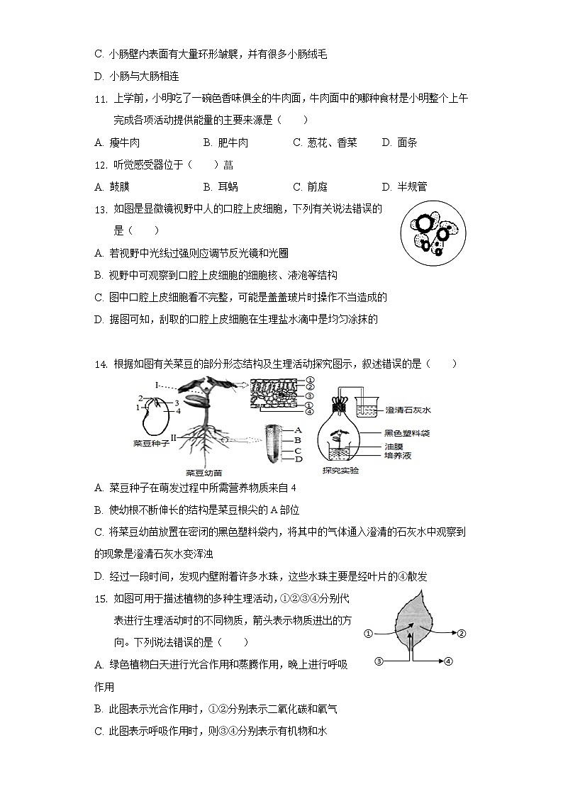 2022年山东省济南市天桥区中考生物模拟试卷(word版无答案)02