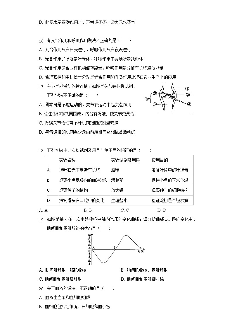 2022年山东省济南市天桥区中考生物模拟试卷(word版无答案)03